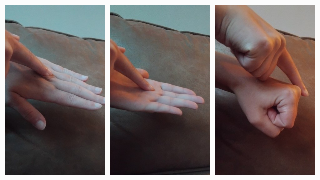 1. Knokkels van een platte hand
2. Binnenkant van de hand
3. Knokkels van een gebalde vuist